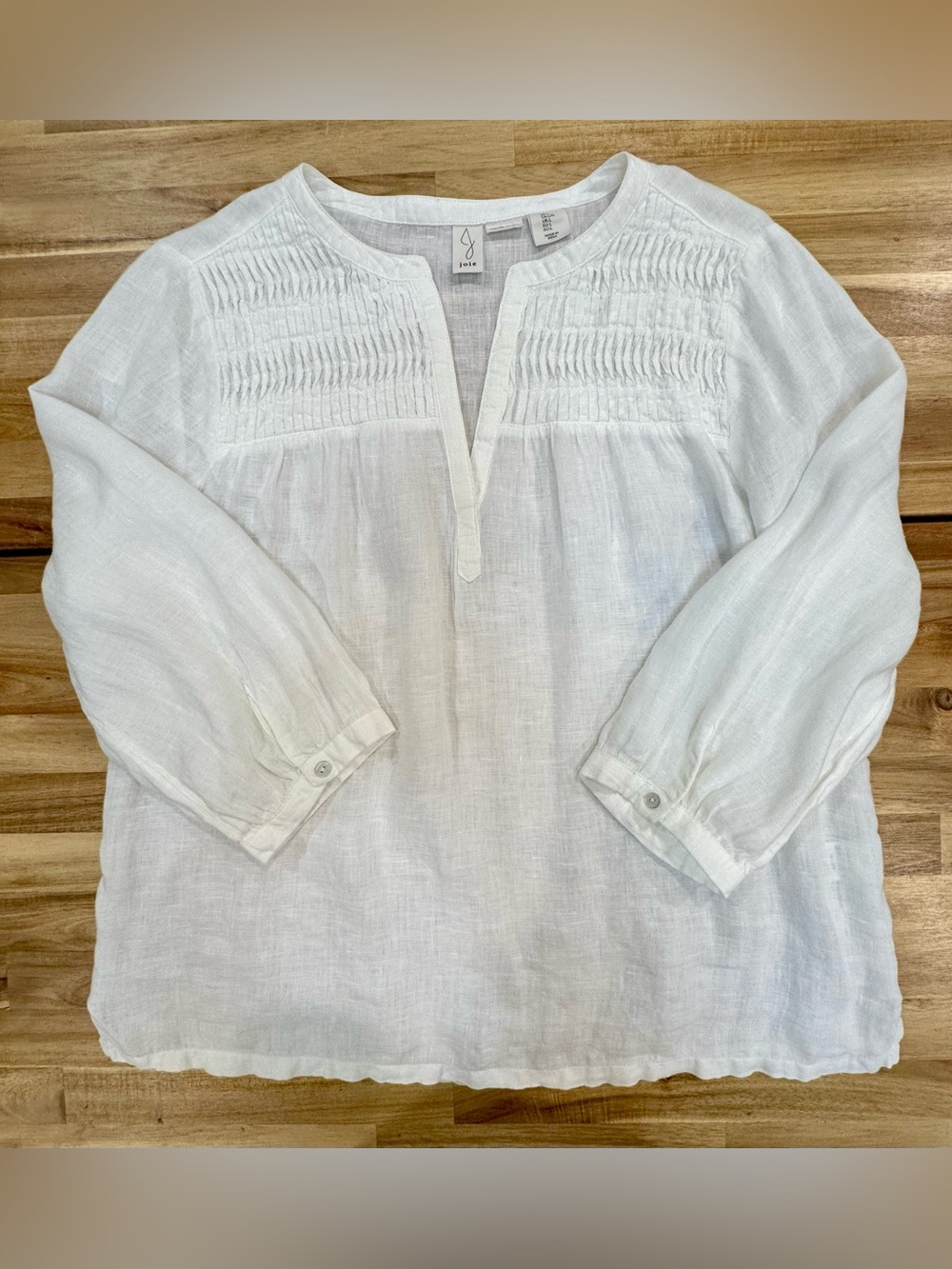 Joie White Lightweight Linen Peasant Blouse